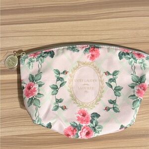 Estee Lauder Pink and Green Floral Cosmetic Pouch